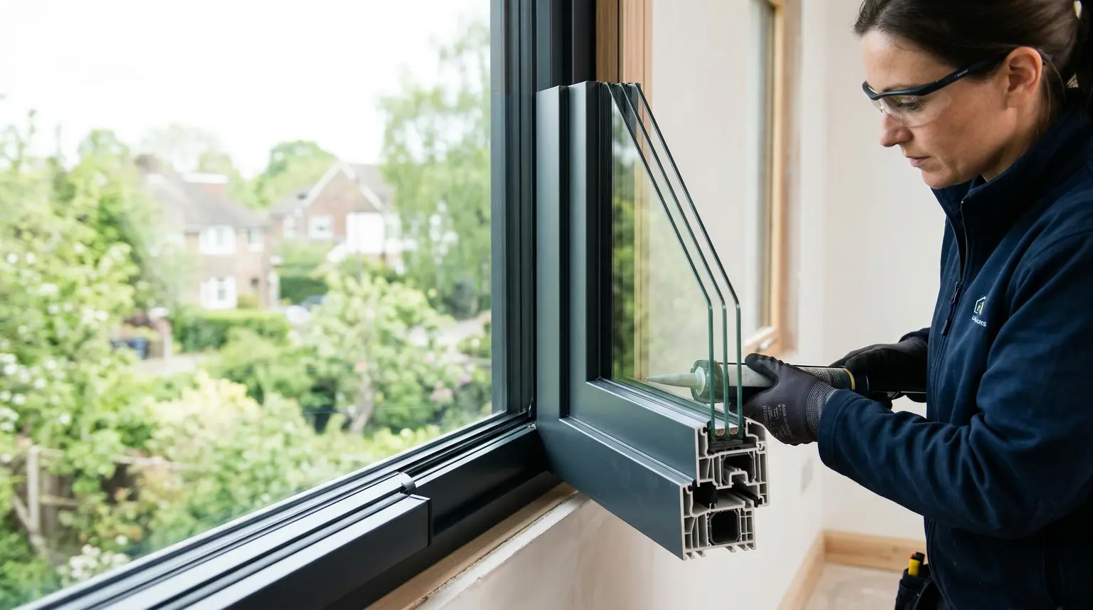 Moderne dreifachverglaste Fenster in einem sanierten Altbau zur Steigerung der Energieeffizienz Moderne dreifachverglaste Fenster in einem sanierten Altbau zur Steigerung der Energieeffizienz
